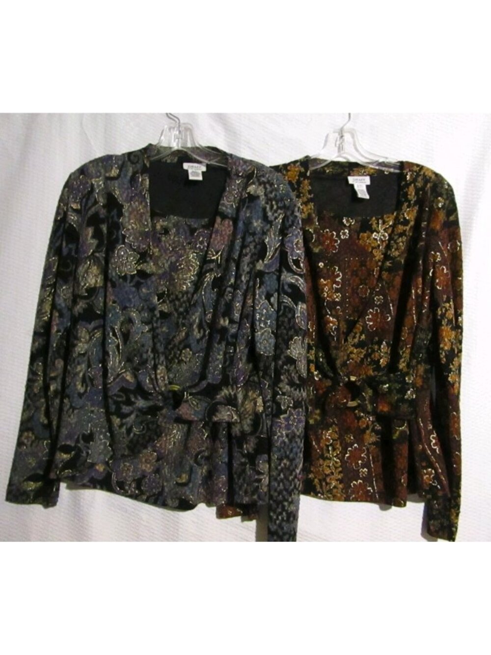 LOT 2 VTG Graff CA Blouse Top Floral Pullover Sz S Wrap Faux 2 Pc Cardigan Tank